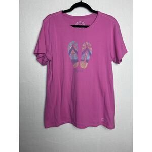 Life Is Good Women's Classic Fit Short Sleeve Pink T-Shirt Size Large Flip Out